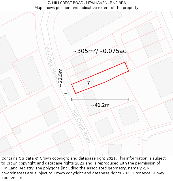 7, HILLCREST ROAD, NEWHAVEN, BN9 9EA: Plot and title map