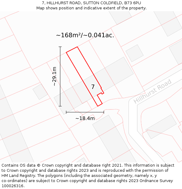 7, HILLHURST ROAD, SUTTON COLDFIELD, B73 6PU: Plot and title map