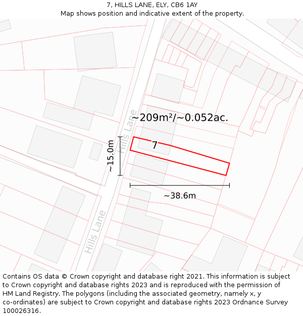 7, HILLS LANE, ELY, CB6 1AY: Plot and title map
