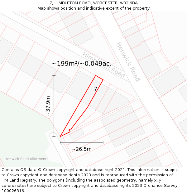 7, HIMBLETON ROAD, WORCESTER, WR2 6BA: Plot and title map