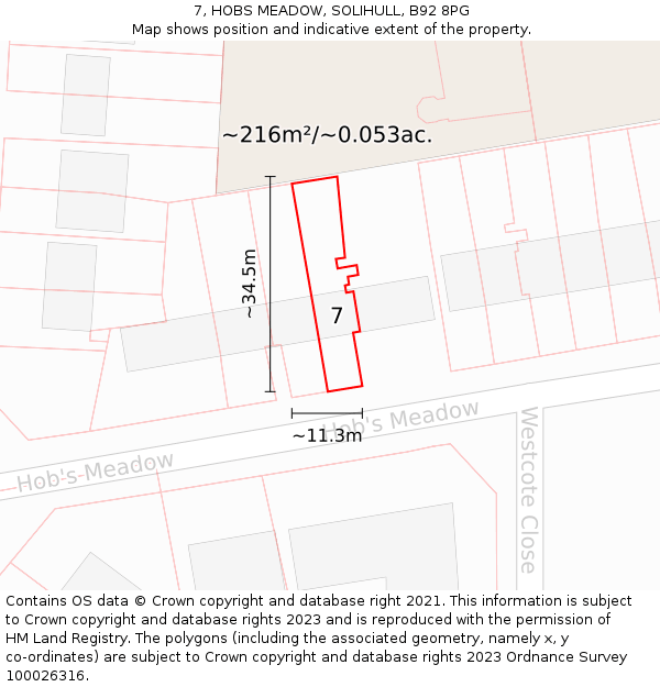 7, HOBS MEADOW, SOLIHULL, B92 8PG: Plot and title map