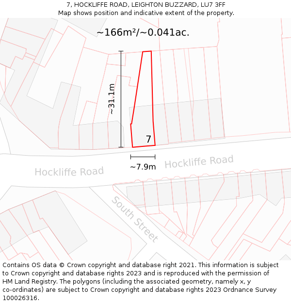 7, HOCKLIFFE ROAD, LEIGHTON BUZZARD, LU7 3FF: Plot and title map