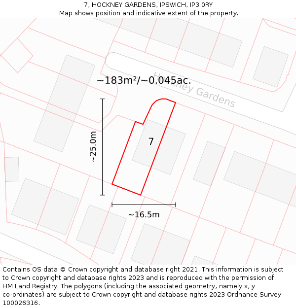 7, HOCKNEY GARDENS, IPSWICH, IP3 0RY: Plot and title map