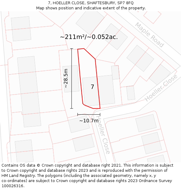 7, HOELLER CLOSE, SHAFTESBURY, SP7 8FQ: Plot and title map