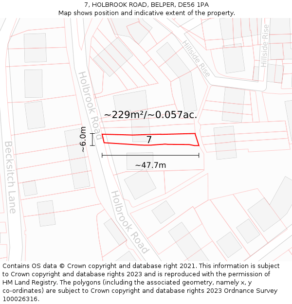 7, HOLBROOK ROAD, BELPER, DE56 1PA: Plot and title map
