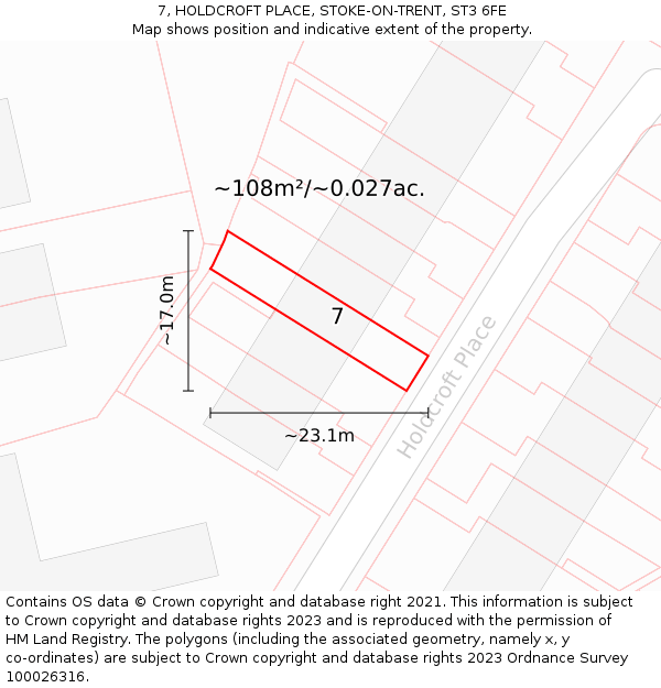 7, HOLDCROFT PLACE, STOKE-ON-TRENT, ST3 6FE: Plot and title map