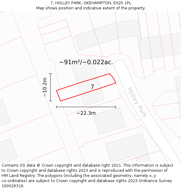 7, HOLLEY PARK, OKEHAMPTON, EX20 1PL: Plot and title map