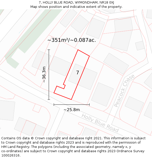 7, HOLLY BLUE ROAD, WYMONDHAM, NR18 0XJ: Plot and title map