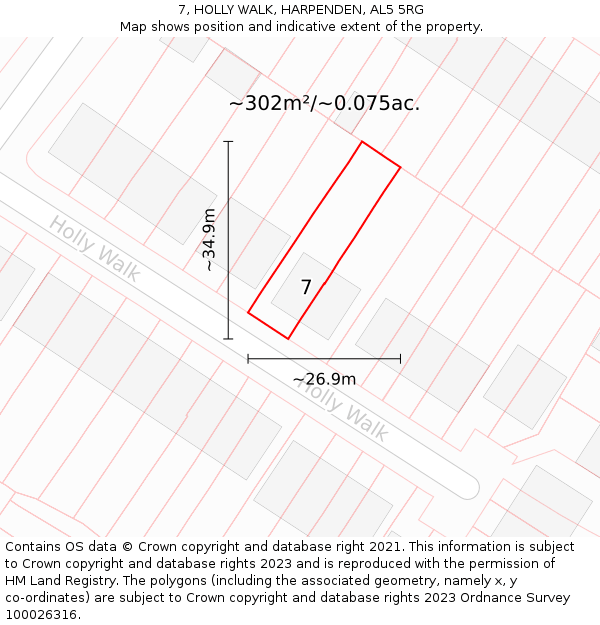 7, HOLLY WALK, HARPENDEN, AL5 5RG: Plot and title map