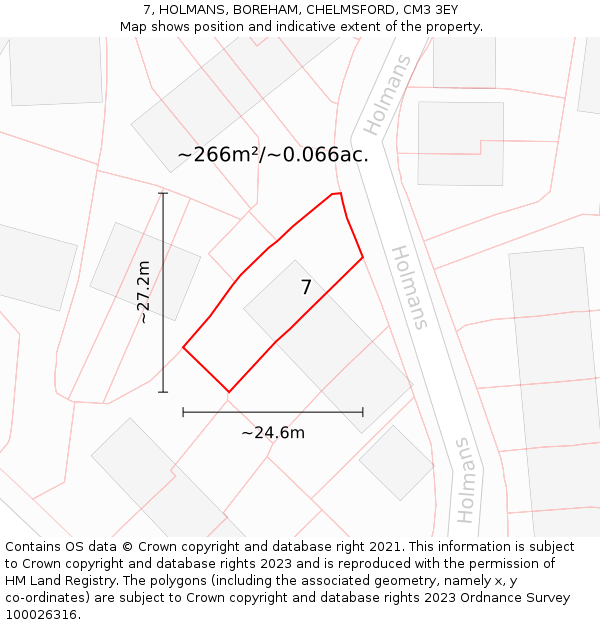 7, HOLMANS, BOREHAM, CHELMSFORD, CM3 3EY: Plot and title map