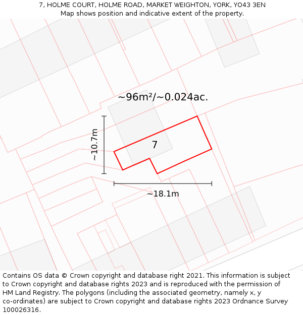 7, HOLME COURT, HOLME ROAD, MARKET WEIGHTON, YORK, YO43 3EN: Plot and title map