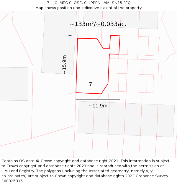 7, HOLMES CLOSE, CHIPPENHAM, SN15 3FQ: Plot and title map