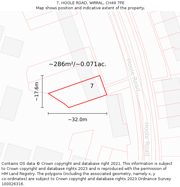 7, HOOLE ROAD, WIRRAL, CH49 7PE: Plot and title map