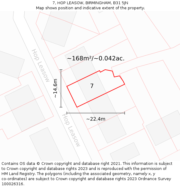 7, HOP LEASOW, BIRMINGHAM, B31 5JN: Plot and title map