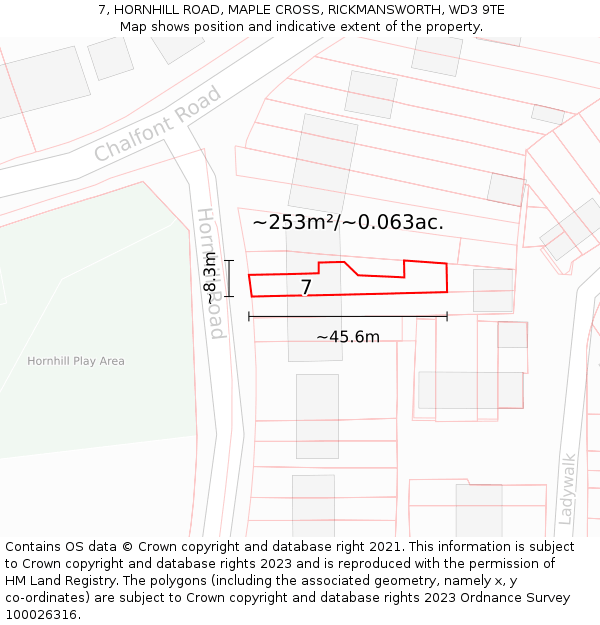 7, HORNHILL ROAD, MAPLE CROSS, RICKMANSWORTH, WD3 9TE: Plot and title map