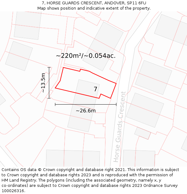 7, HORSE GUARDS CRESCENT, ANDOVER, SP11 6FU: Plot and title map