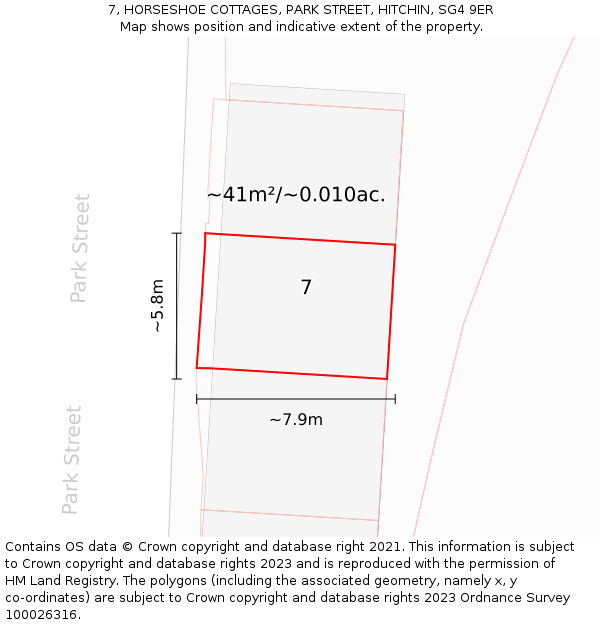 7, HORSESHOE COTTAGES, PARK STREET, HITCHIN, SG4 9ER: Plot and title map