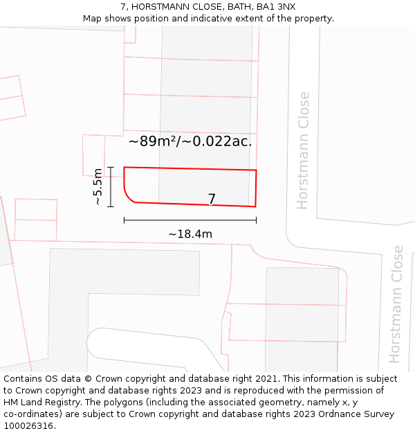 7, HORSTMANN CLOSE, BATH, BA1 3NX: Plot and title map
