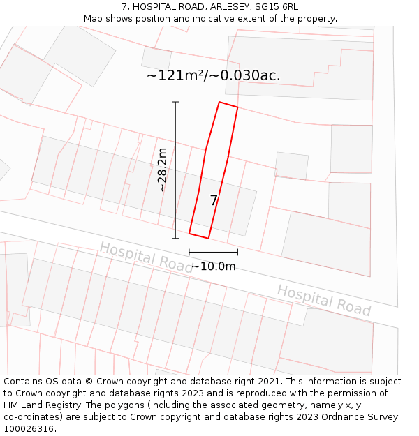 7, HOSPITAL ROAD, ARLESEY, SG15 6RL: Plot and title map