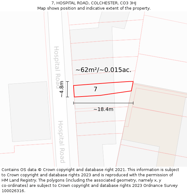 7, HOSPITAL ROAD, COLCHESTER, CO3 3HJ: Plot and title map