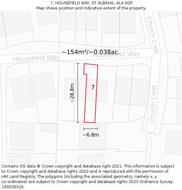 7, HOUSEFIELD WAY, ST ALBANS, AL4 0GP: Plot and title map