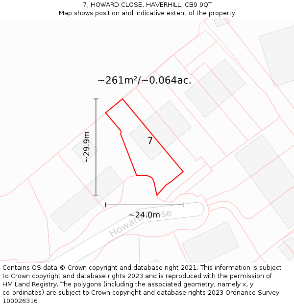 7, HOWARD CLOSE, HAVERHILL, CB9 9QT: Plot and title map