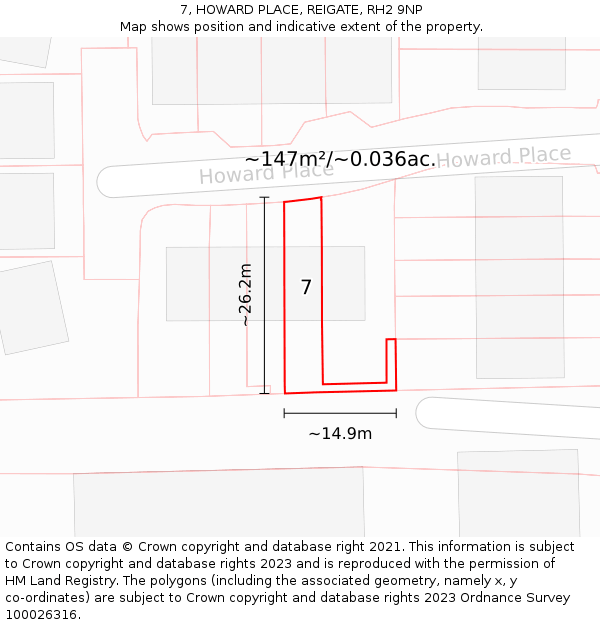 7, HOWARD PLACE, REIGATE, RH2 9NP: Plot and title map