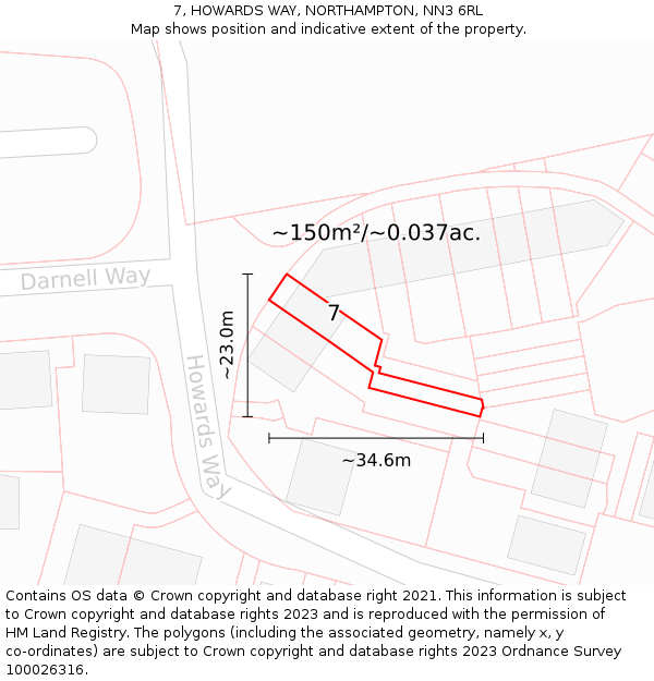 7, HOWARDS WAY, NORTHAMPTON, NN3 6RL: Plot and title map