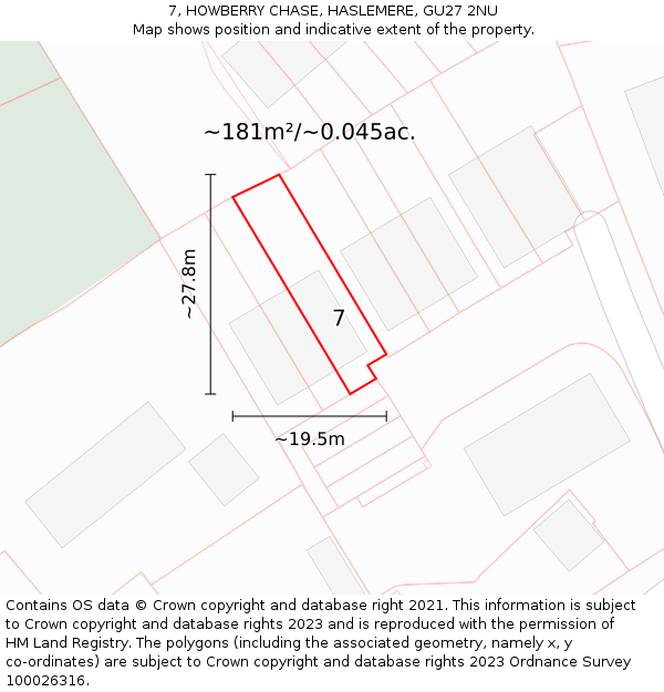 7, HOWBERRY CHASE, HASLEMERE, GU27 2NU: Plot and title map