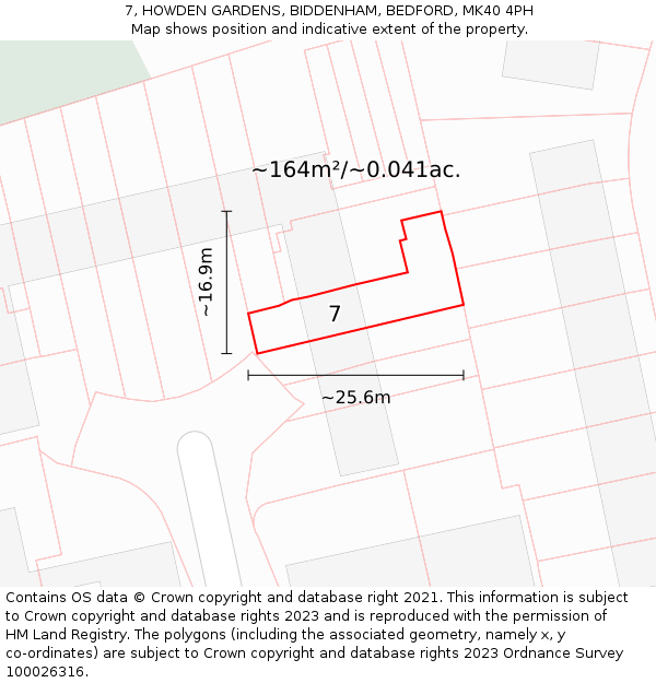 7, HOWDEN GARDENS, BIDDENHAM, BEDFORD, MK40 4PH: Plot and title map