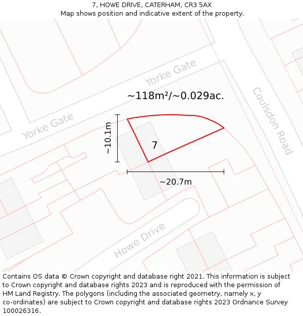 7, HOWE DRIVE, CATERHAM, CR3 5AX: Plot and title map