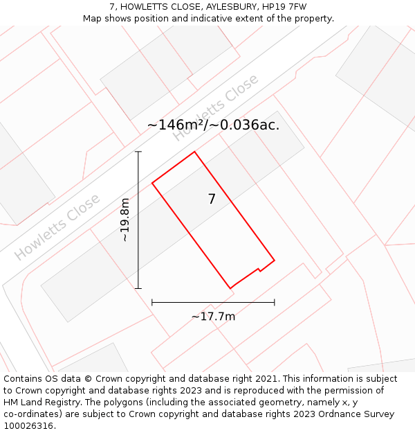 7, HOWLETTS CLOSE, AYLESBURY, HP19 7FW: Plot and title map