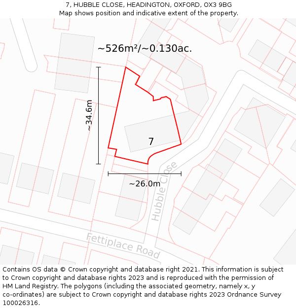 7, HUBBLE CLOSE, HEADINGTON, OXFORD, OX3 9BG: Plot and title map