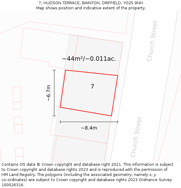 7, HUDSON TERRACE, BAINTON, DRIFFIELD, YO25 9NH: Plot and title map