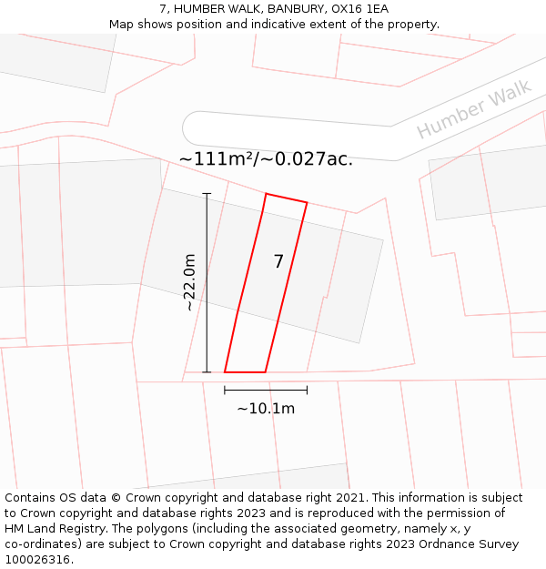 7, HUMBER WALK, BANBURY, OX16 1EA: Plot and title map