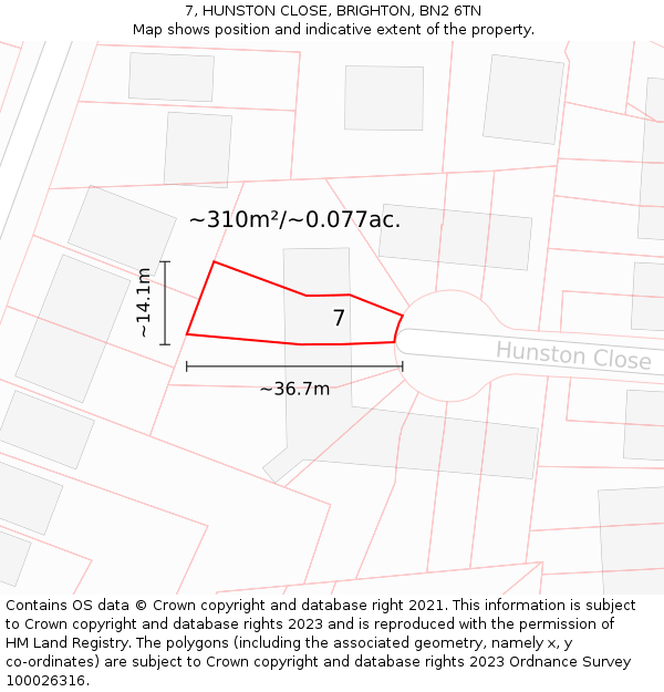 7, HUNSTON CLOSE, BRIGHTON, BN2 6TN: Plot and title map