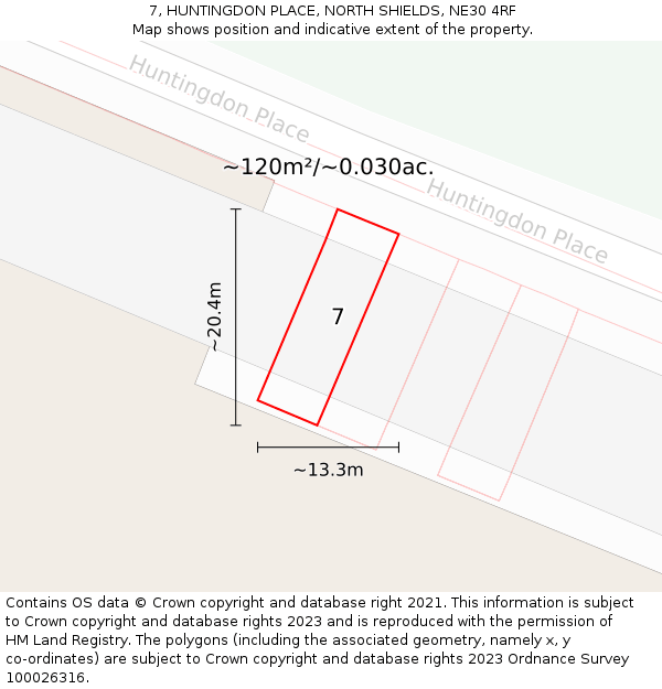 7, HUNTINGDON PLACE, NORTH SHIELDS, NE30 4RF: Plot and title map