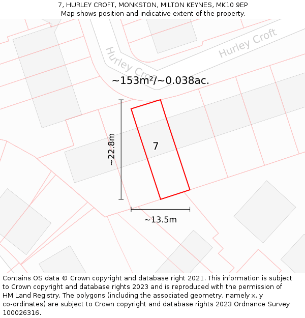 7, HURLEY CROFT, MONKSTON, MILTON KEYNES, MK10 9EP: Plot and title map
