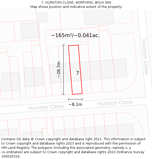 7, HURSTON CLOSE, WORTHING, BN14 0AX: Plot and title map