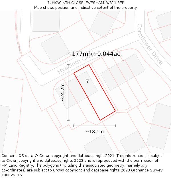 7, HYACINTH CLOSE, EVESHAM, WR11 3EP: Plot and title map