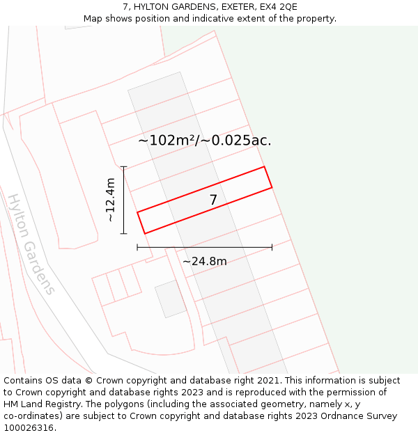 7, HYLTON GARDENS, EXETER, EX4 2QE: Plot and title map