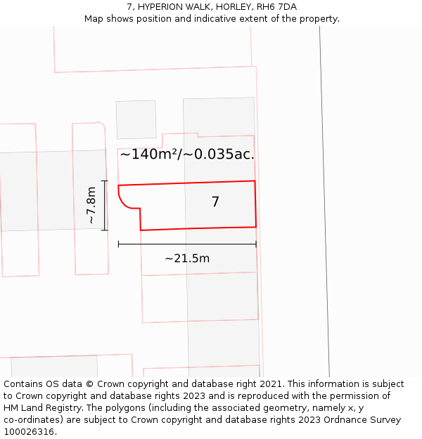 7, HYPERION WALK, HORLEY, RH6 7DA: Plot and title map