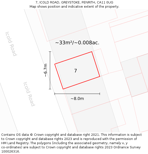 7, ICOLD ROAD, GREYSTOKE, PENRITH, CA11 0UG: Plot and title map