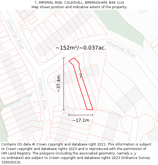 7, IMPERIAL RISE, COLESHILL, BIRMINGHAM, B46 1UG: Plot and title map