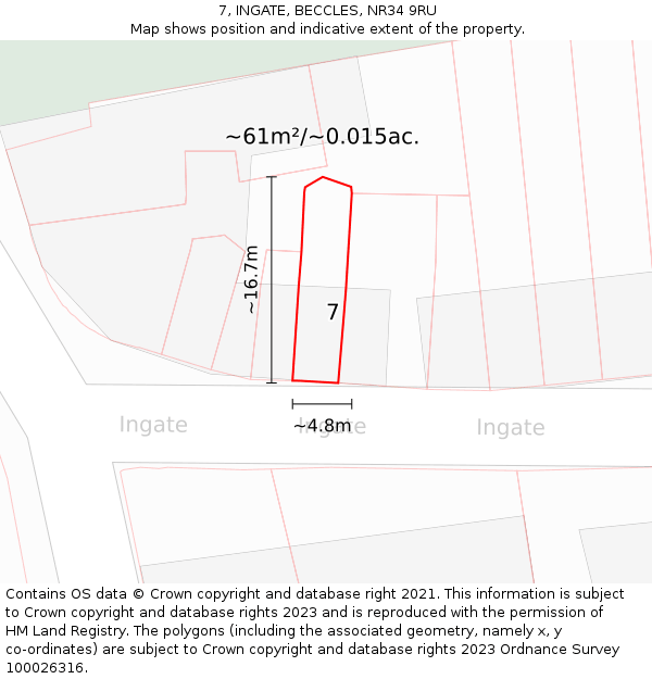 7, INGATE, BECCLES, NR34 9RU: Plot and title map