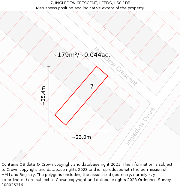 7, INGLEDEW CRESCENT, LEEDS, LS8 1BP: Plot and title map