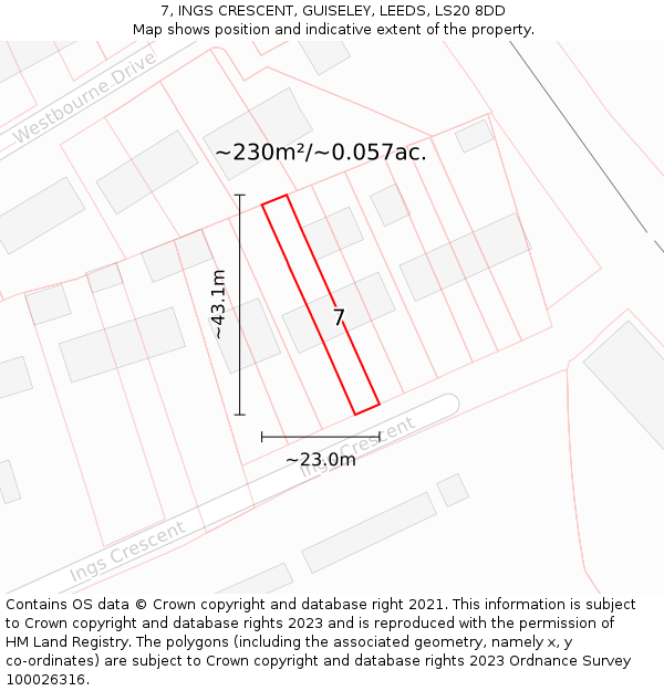 7, INGS CRESCENT, GUISELEY, LEEDS, LS20 8DD: Plot and title map