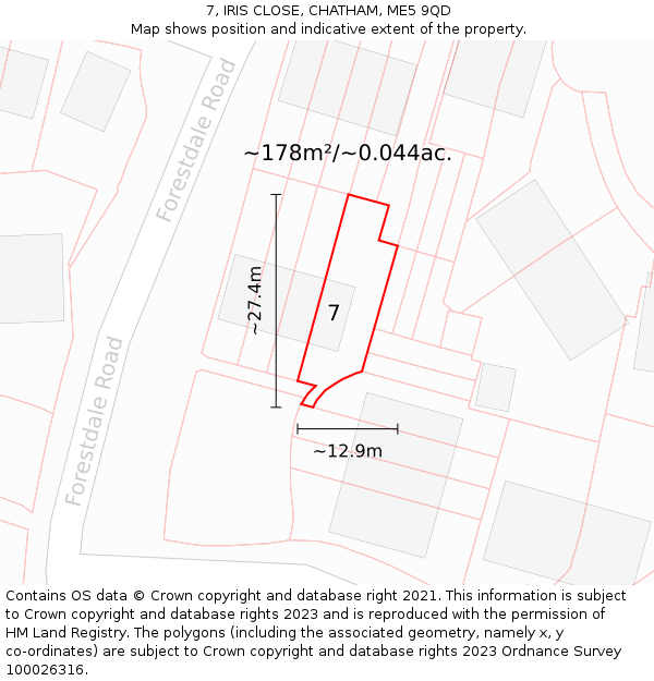 7, IRIS CLOSE, CHATHAM, ME5 9QD: Plot and title map
