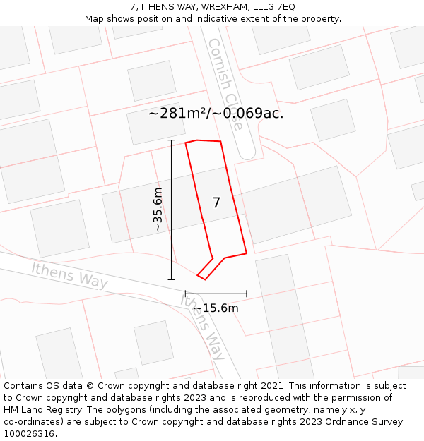 7, ITHENS WAY, WREXHAM, LL13 7EQ: Plot and title map