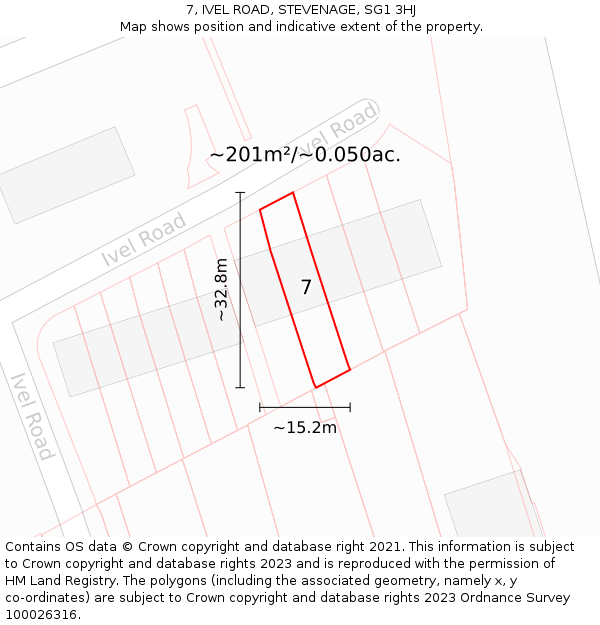 7, IVEL ROAD, STEVENAGE, SG1 3HJ: Plot and title map